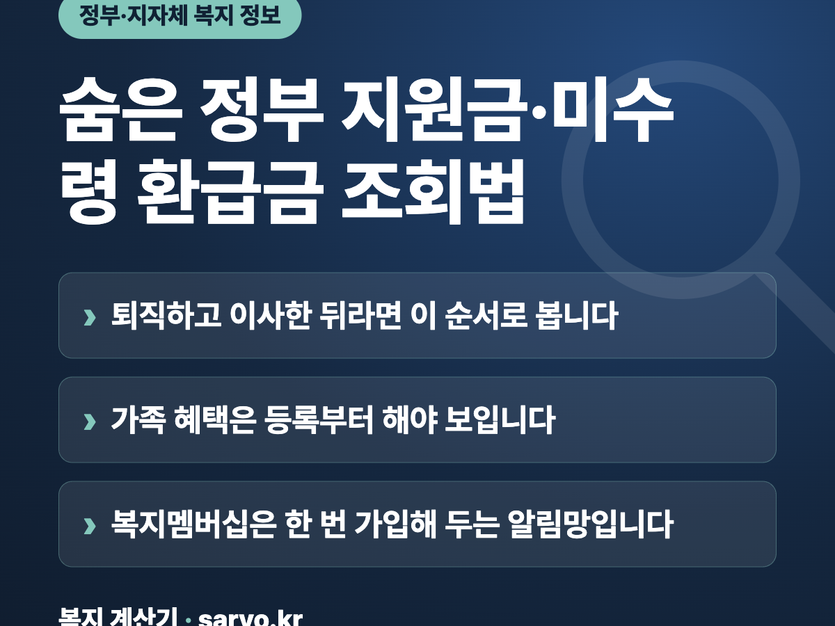 숨은 정부 지원금·미수령 환급금 조회법 요약