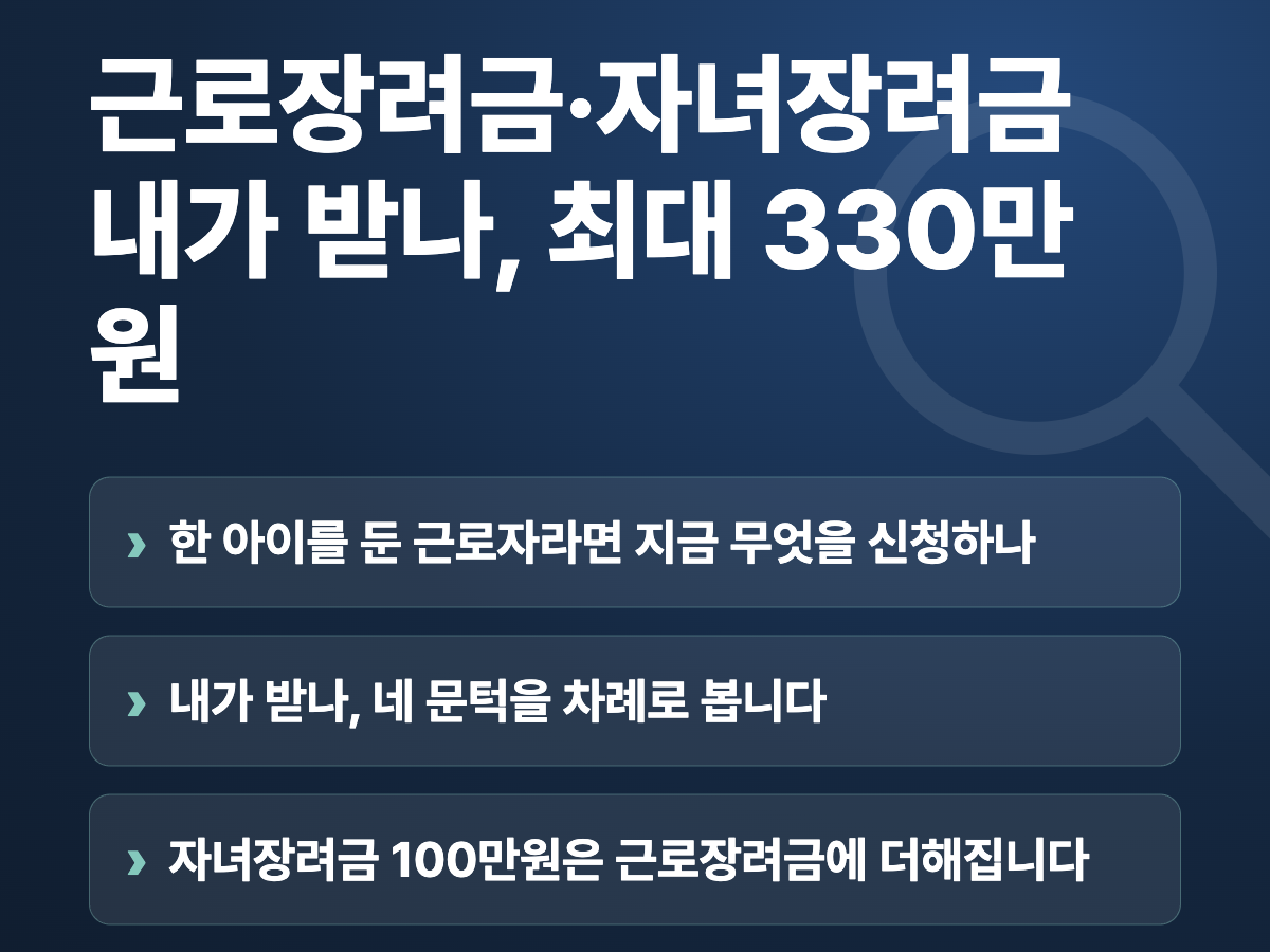 근로장려금·자녀장려금 내가 받나, 최대 330만원 요약