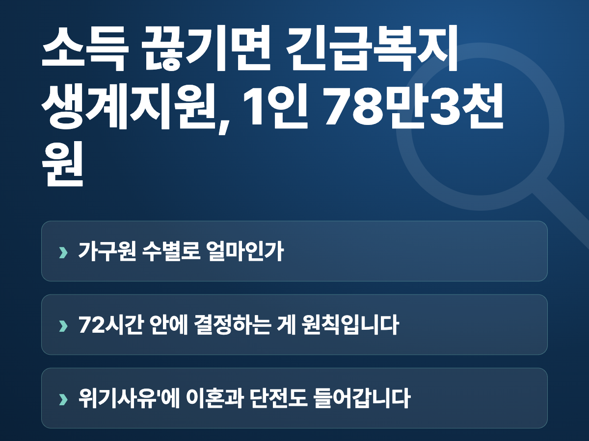 소득 끊기면 긴급복지 생계지원, 1인 78만3천원 요약